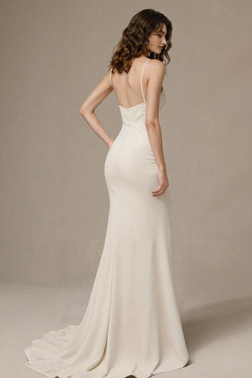 Robe longue formelle à bretelles spaghetti sirène ivoire